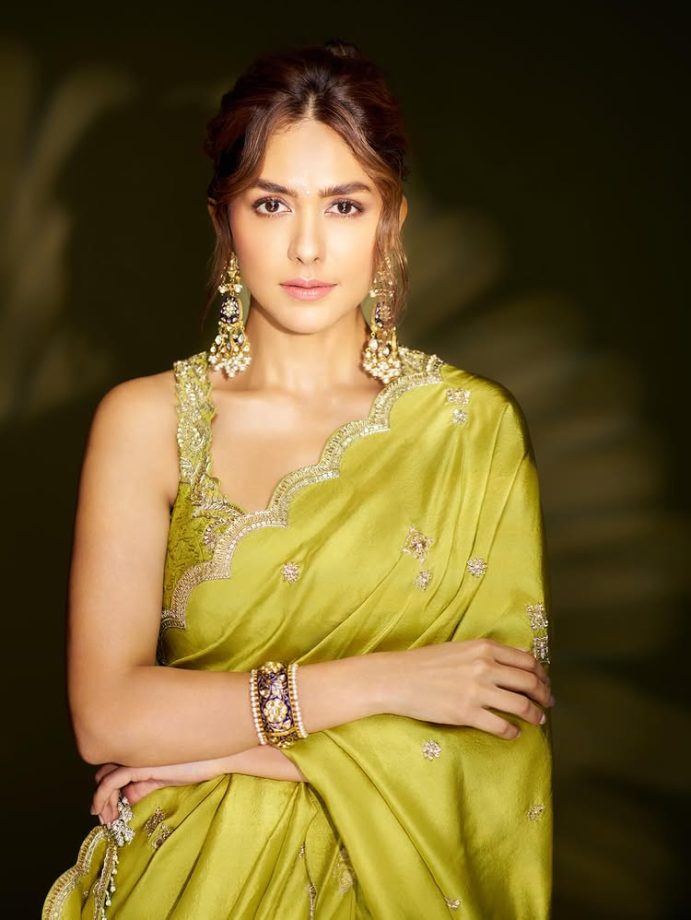 Mrunal Thakur in a Lime-Green Saree 979613