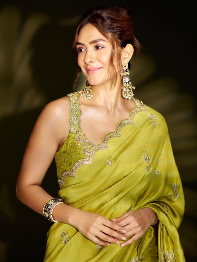 Mrunal Thakur in a Lime-Green Saree 979614