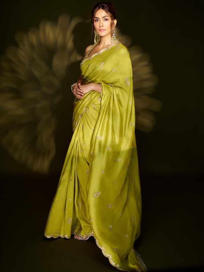 Mrunal Thakur in a Lime-Green Saree 979615