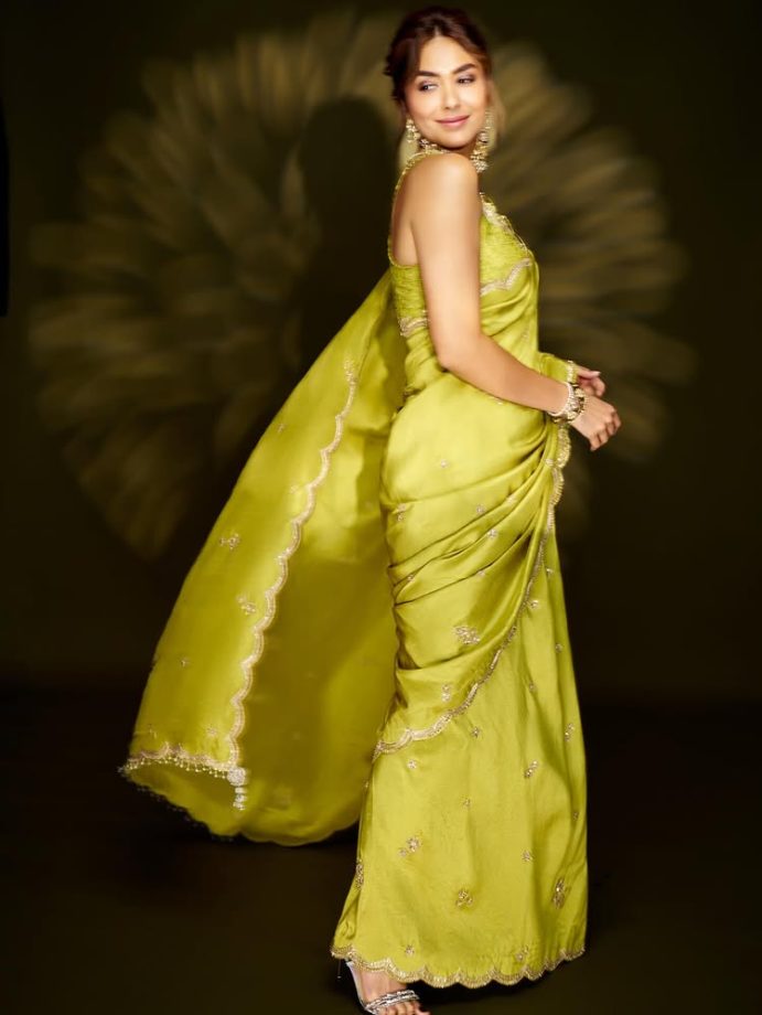 Mrunal Thakur in a Lime-Green Saree 979611