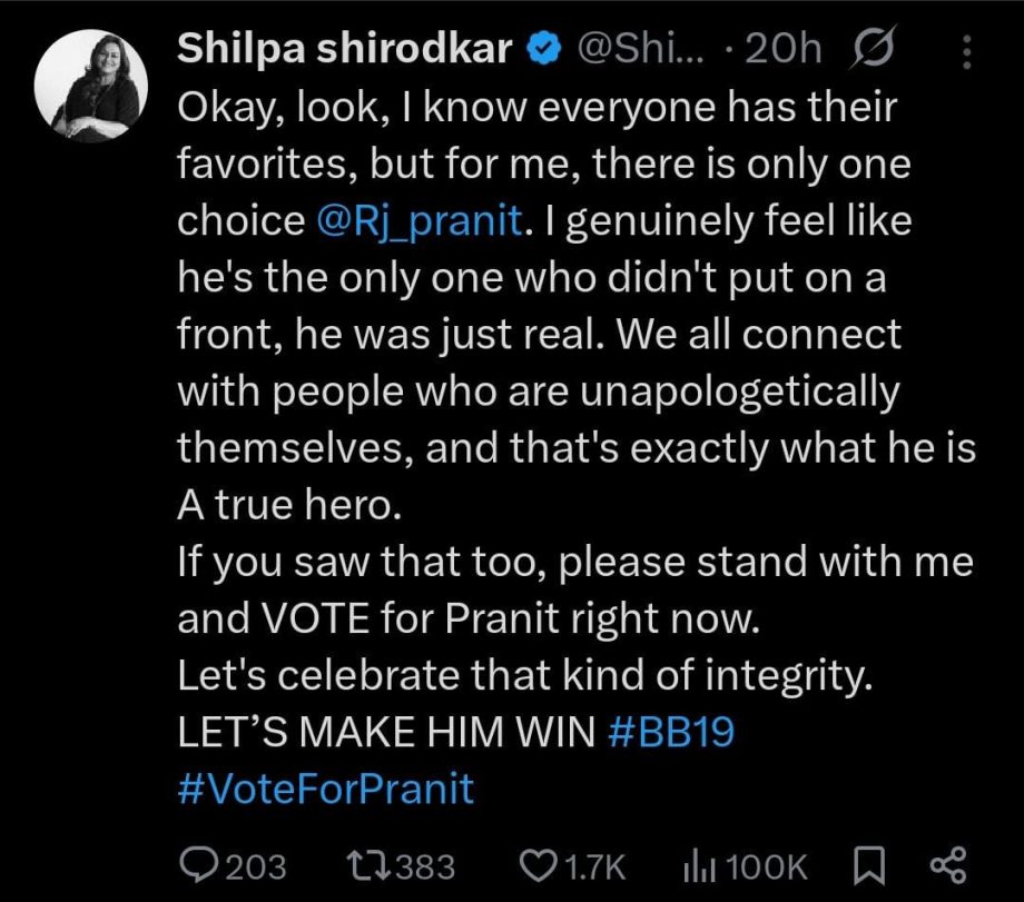 Shilpa Shirodkar Calls Pranit More A True Hero, Asks Fans To Vote For Him Ahead Of Bigg Boss 19 Finale 978740