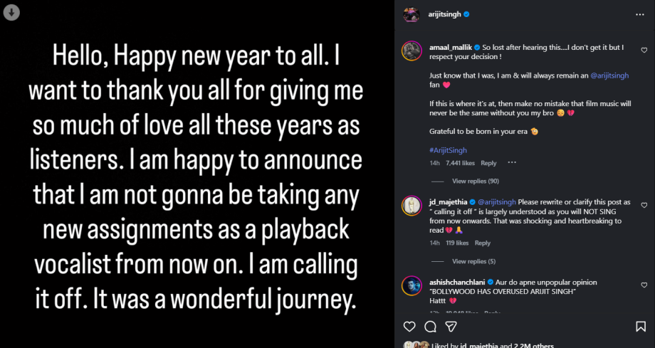 Arijit Singh retires from playback singing; his last song was Maatrubhumi from Battle Of Galwan 984834