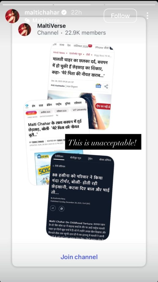 Bigg Boss 19's Malti Chahar Slams Media Over Fake Family Controversy: 