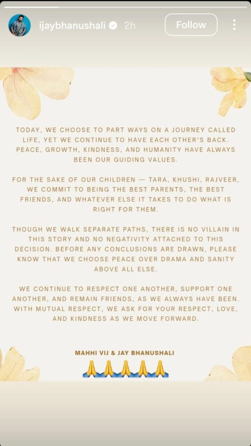 Jay Bhanushali & Mahhi Vij Announce Separation After 14 Years Of Marriage: 