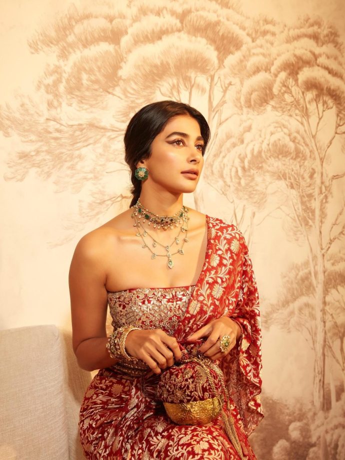 Pooja Hegde Brings Timeless Elegance in a Rich Red Anita Dongre Ensemble 983802