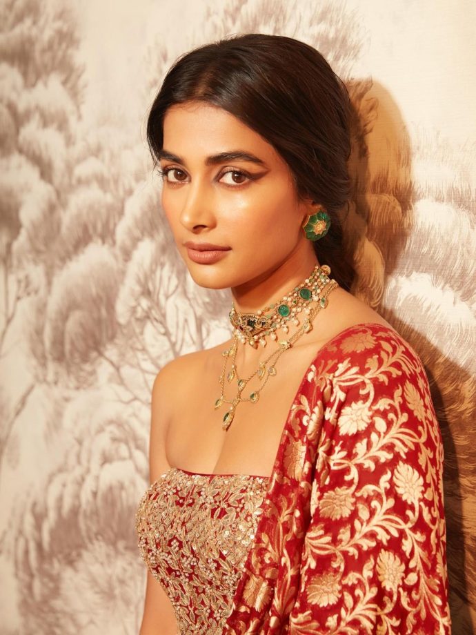 Pooja Hegde Brings Timeless Elegance in a Rich Red Anita Dongre Ensemble 983791