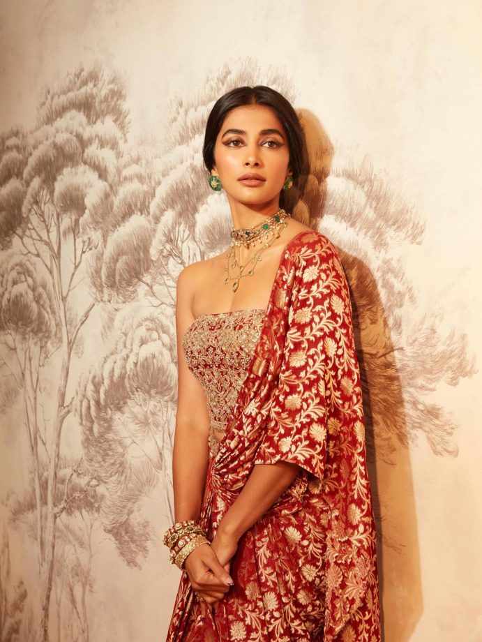 Pooja Hegde Brings Timeless Elegance in a Rich Red Anita Dongre Ensemble 983793