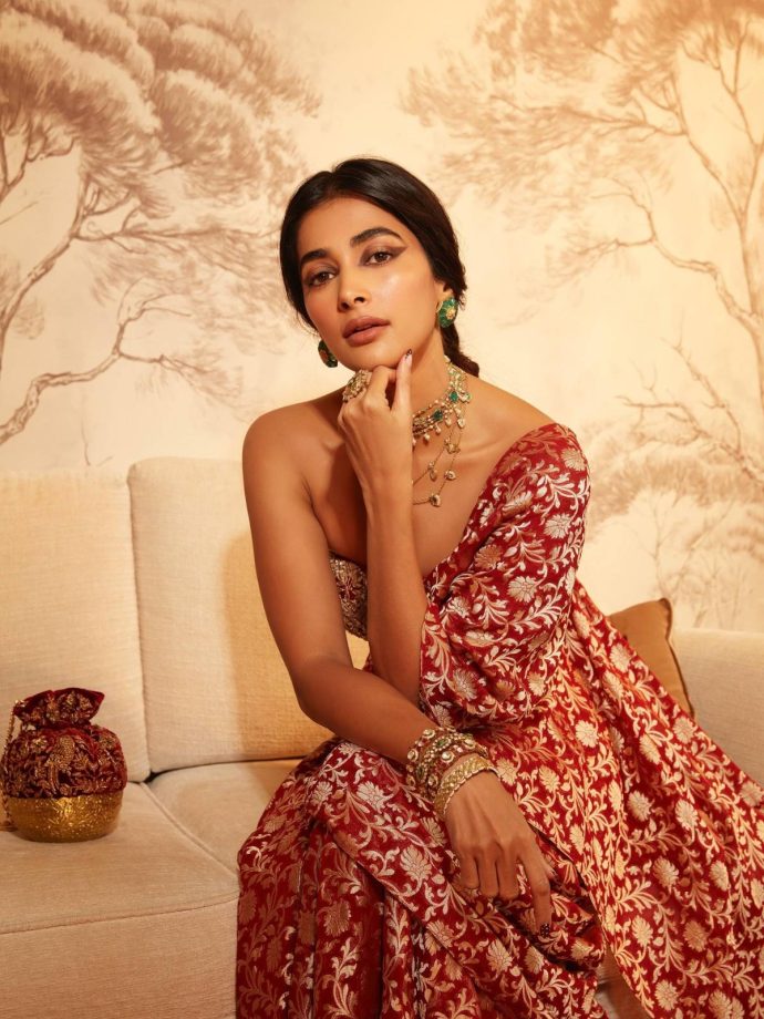 Pooja Hegde Brings Timeless Elegance in a Rich Red Anita Dongre Ensemble 983790