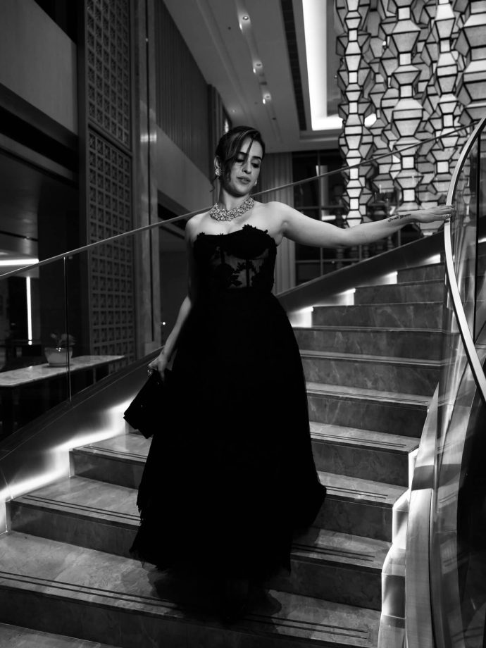 Sanya Malhotra Looks Gorgeous in Black Off-Shoulder Dress 988983
