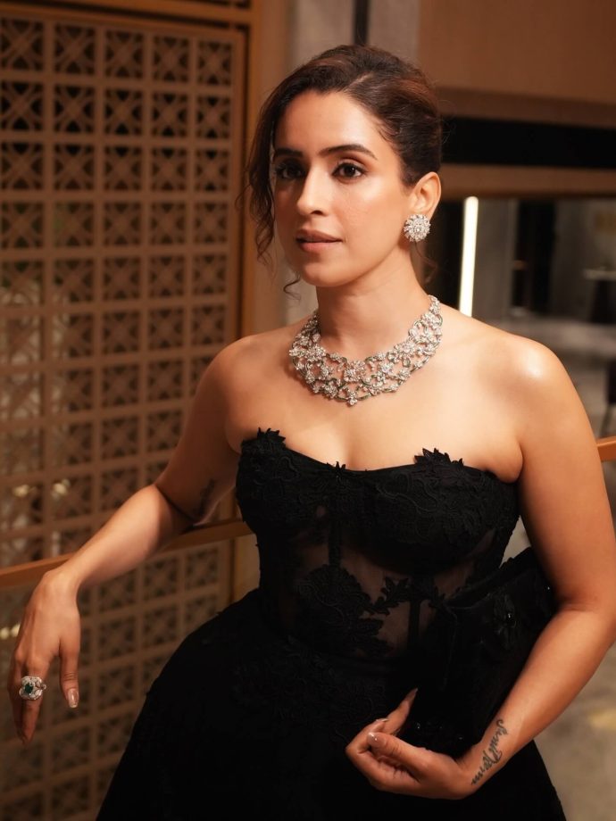 Sanya Malhotra Looks Gorgeous in Black Off-Shoulder Dress 988980