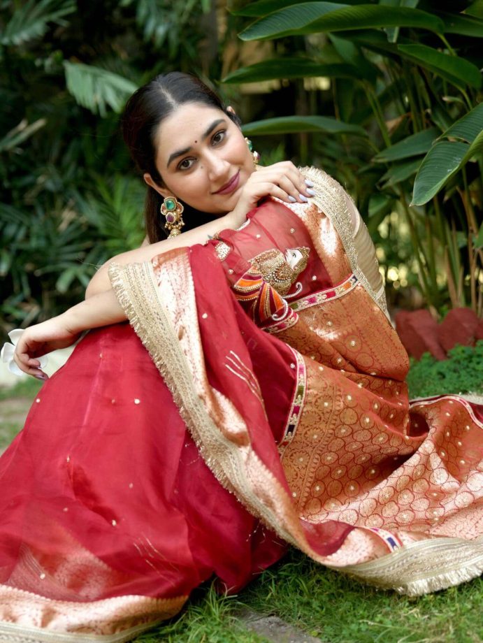 Bade Acche Lagte Hain 2's Disha Parmar Redefines Elegance In Red Saree Sleeveless Blouse 993001