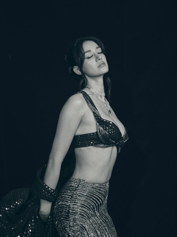 Disha Patani Channels Dark Glam in Statement Bralette and Shimmer Skirt 992138
