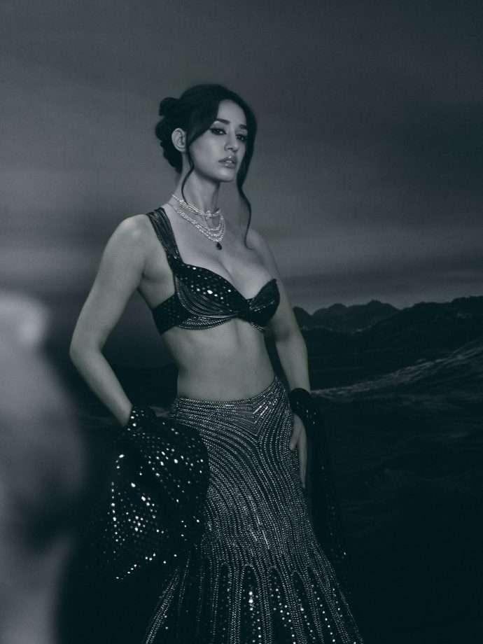 Disha Patani Channels Dark Glam in Statement Bralette and Shimmer Skirt 992139