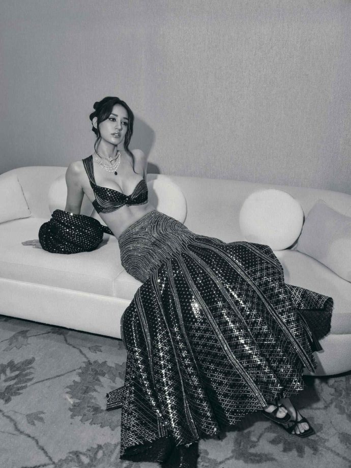 Disha Patani Channels Dark Glam in Statement Bralette and Shimmer Skirt 992140