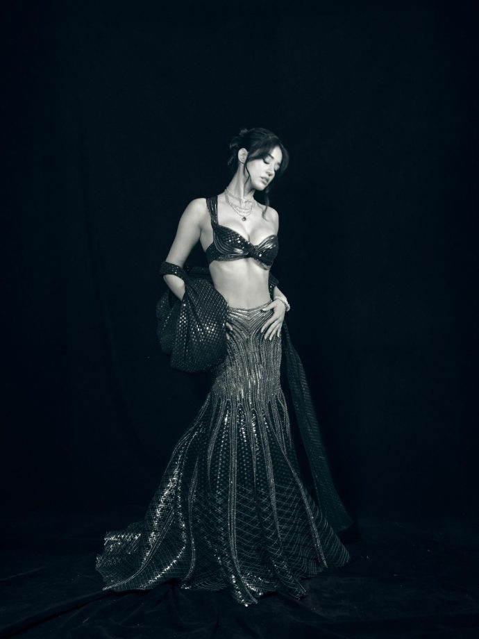 Disha Patani Channels Dark Glam in Statement Bralette and Shimmer Skirt 992131