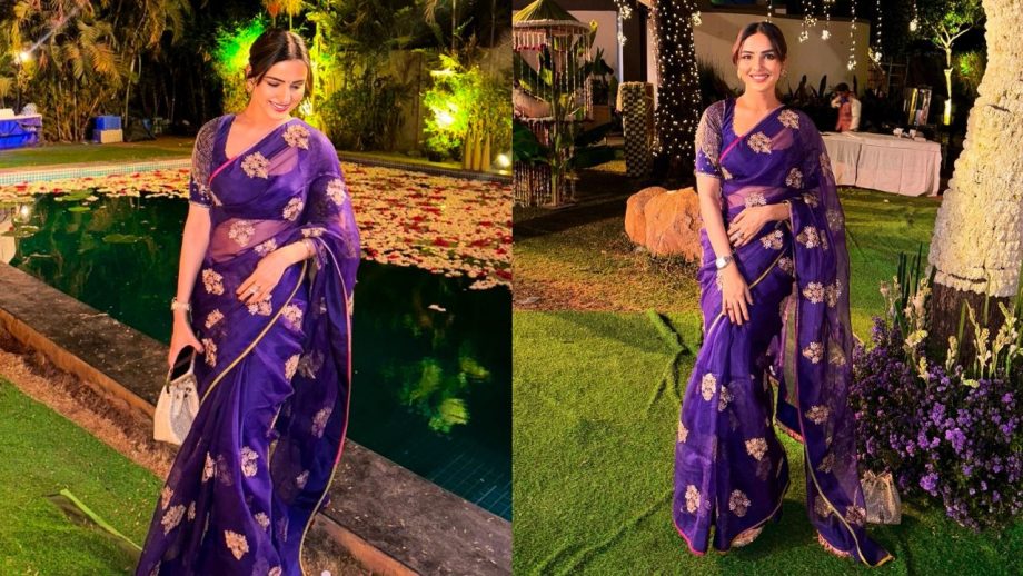 Jasmin Bhasin Turns' Param Sundari' In Purple Sheer Saree, Leaves BF Aly Goni Spellbound 991152