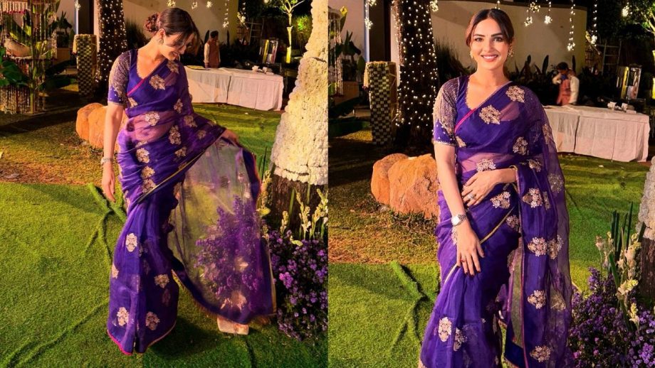 Jasmin Bhasin Turns' Param Sundari' In Purple Sheer Saree, Leaves BF Aly Goni Spellbound 991151