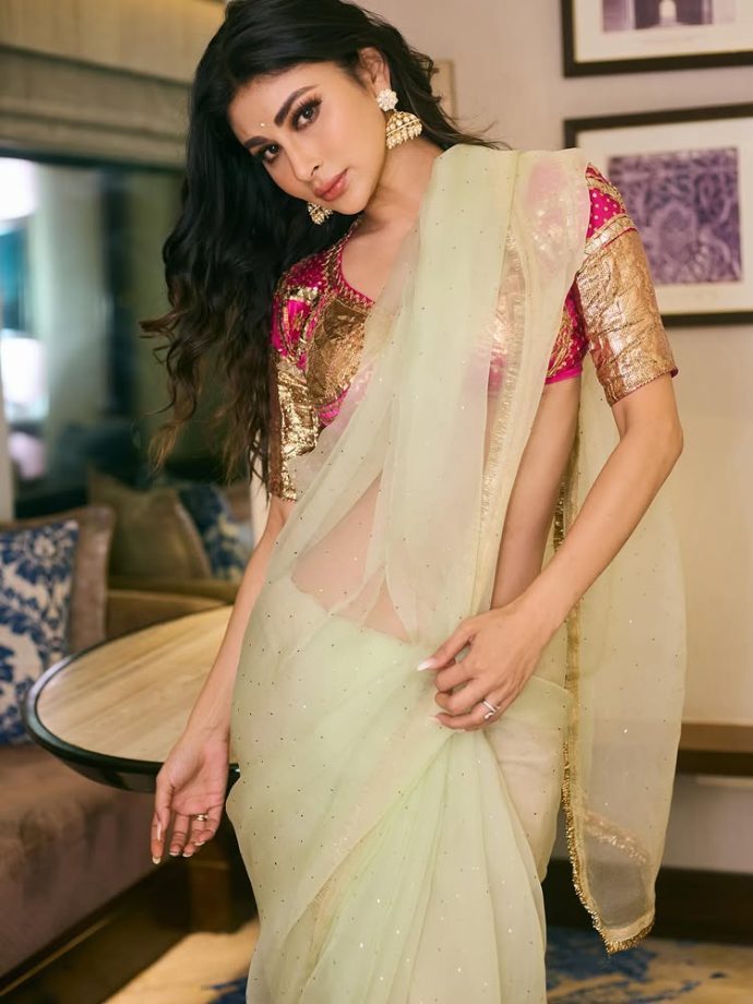 Mouni Roy Raises the Style Bar in a Sheer Saree and Backless Dori Blouse 991048