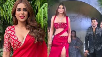 Nia Sharma Sets The Runway On Fire In Red Indo-western Saree; BFF Arjun Bijlani’s Reaction Goes Viral