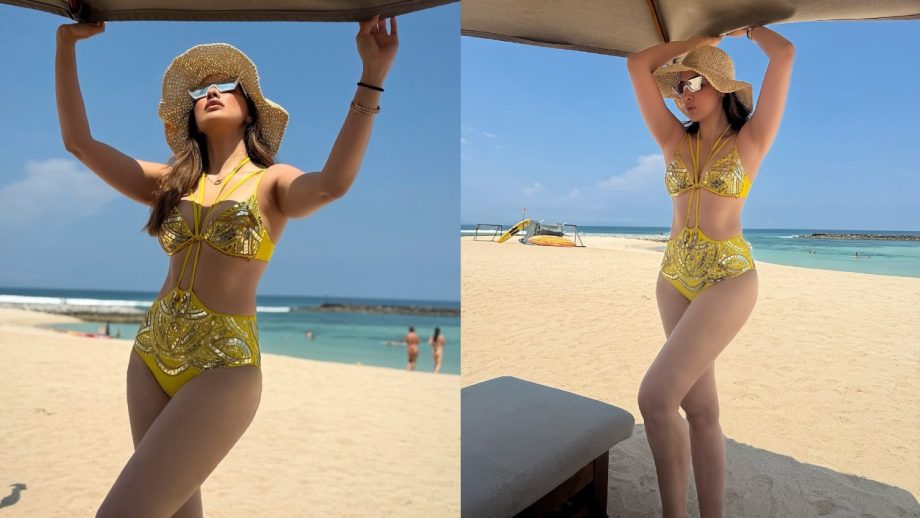 Raai Lakshmi Brings the Perfect Beach Glam in a Bold Yellow Swimsuit 991319