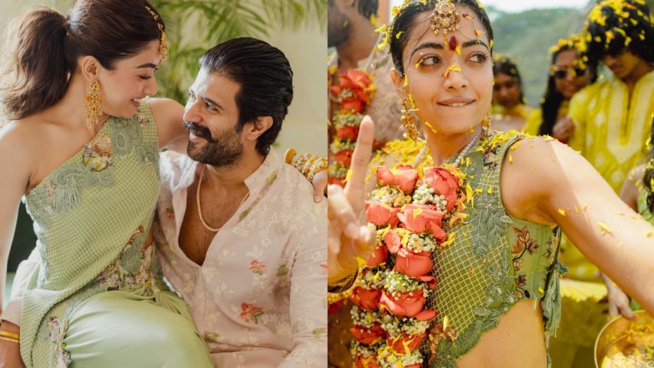 Rashmika Mandanna & Vijay Deverakonda Set New Haldi Fashion Trend In Pink & Mint With Gold Jewellery 991219