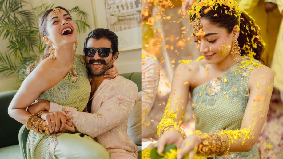 Rashmika Mandanna & Vijay Deverakonda Set New Haldi Fashion Trend In Pink & Mint With Gold Jewellery 991221