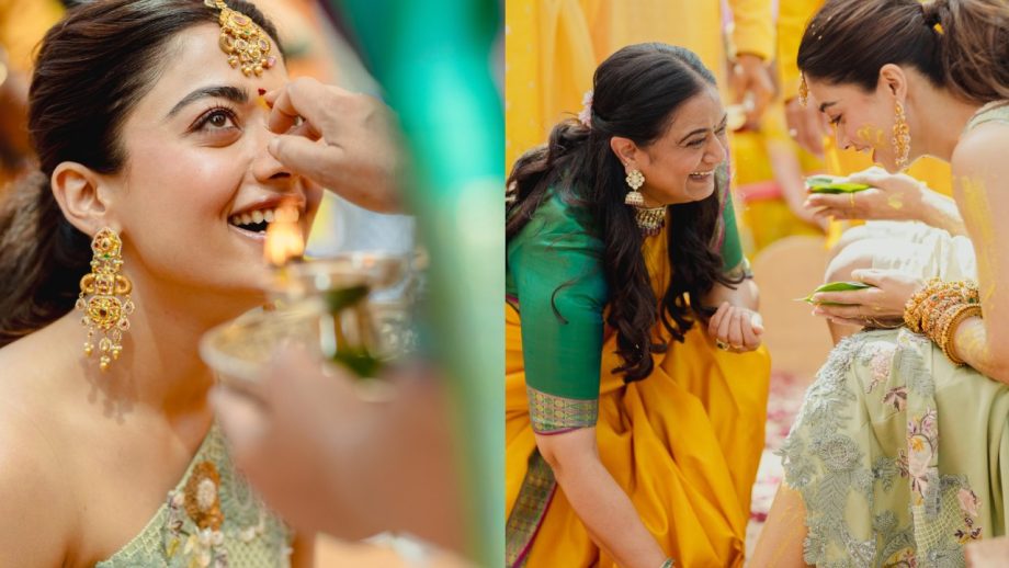 Rashmika Mandanna & Vijay Deverakonda Set New Haldi Fashion Trend In Pink & Mint With Gold Jewellery 991223