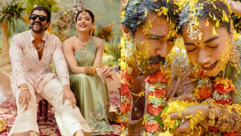 Rashmika Mandanna & Vijay Deverakonda Set New Haldi Fashion Trend In Pink & Mint With Gold Jewellery 991224