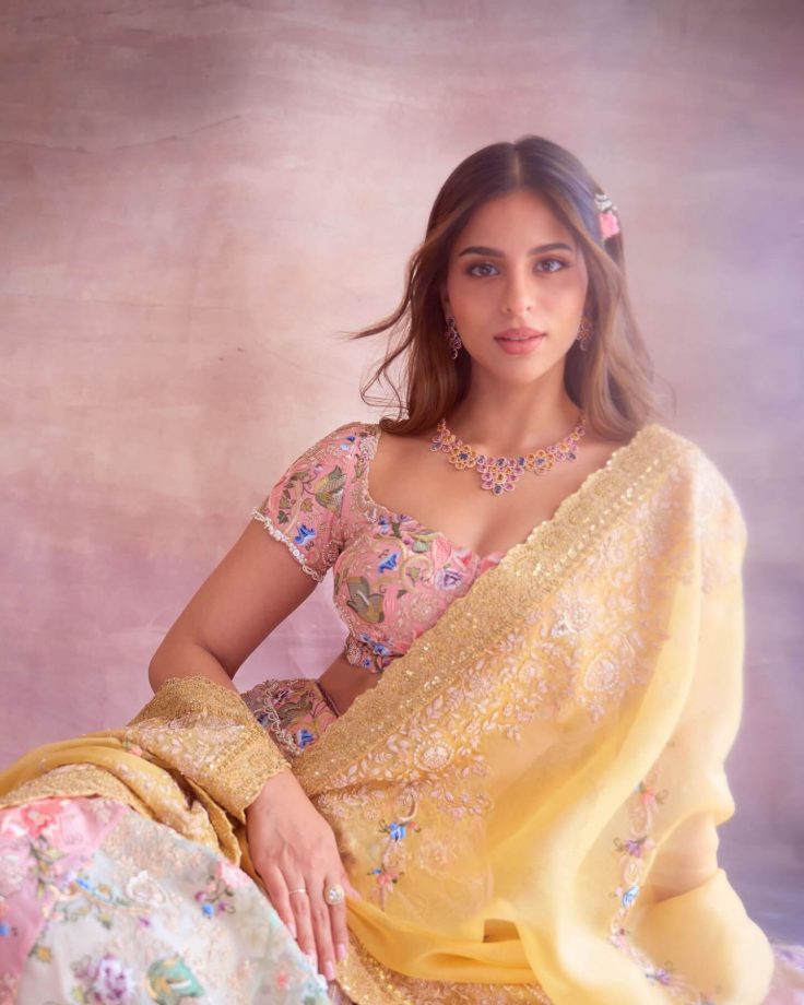 Suhana Khan Turns Heads In Peachy Pink Anamika Khanna Lehenga At Tendulkar Wedding 989767