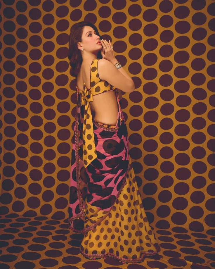 Tamannaah Bhatia Brings Playful Charm to Polka Dots in a Dreamy Chiffon Saree 991906