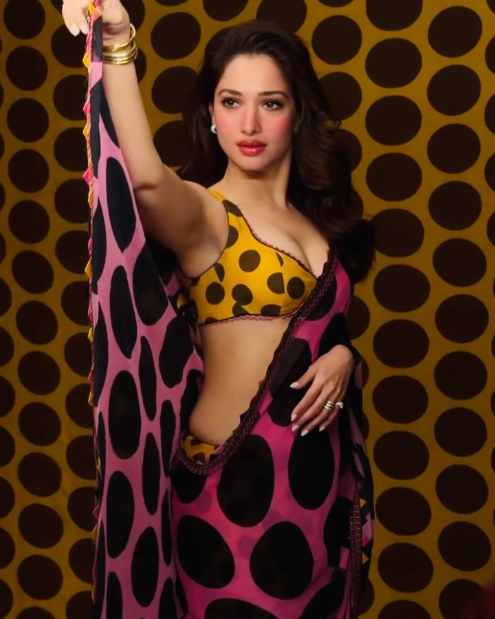 Tamannaah Bhatia Brings Playful Charm to Polka Dots in a Dreamy Chiffon Saree 991908