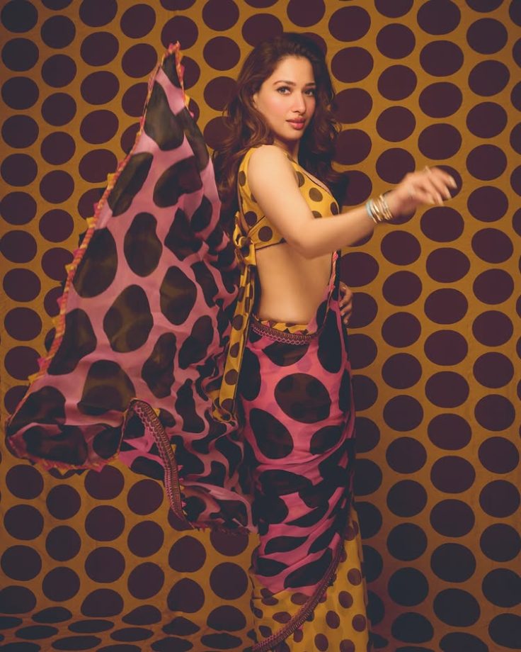 Tamannaah Bhatia Brings Playful Charm to Polka Dots in a Dreamy Chiffon Saree 991910