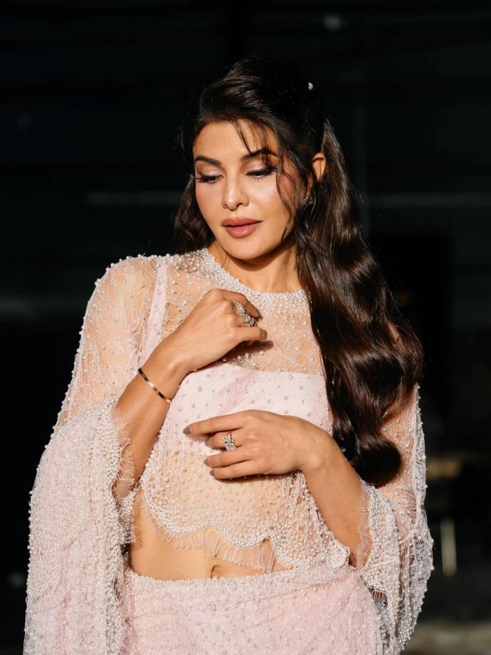 Jacqueline Fernandez keeps it soft and dreamy in a sheer blush ensemble 995375