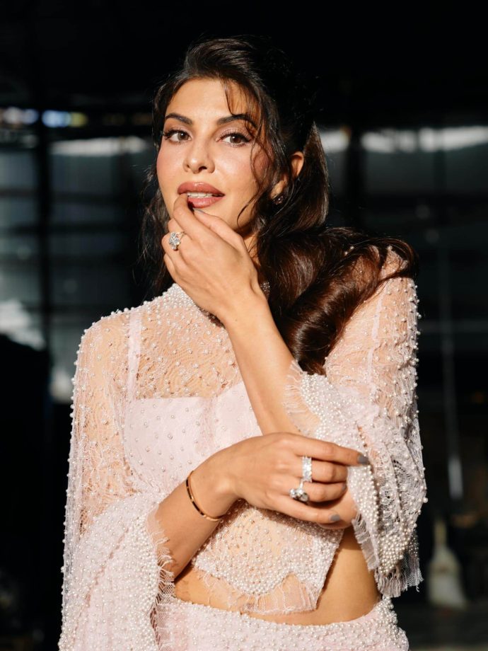 Jacqueline Fernandez keeps it soft and dreamy in a sheer blush ensemble 995376
