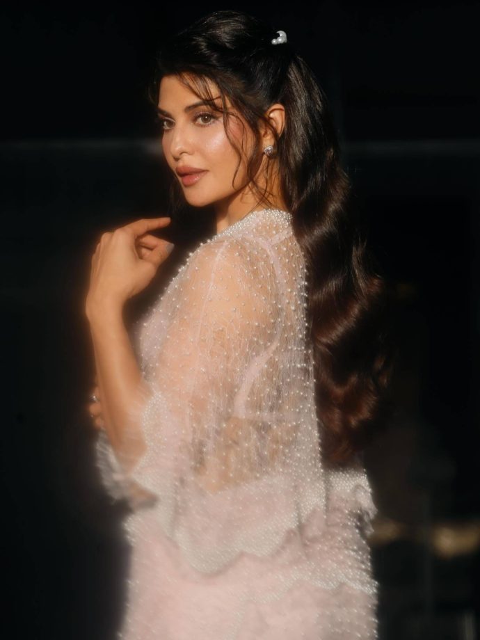 Jacqueline Fernandez keeps it soft and dreamy in a sheer blush ensemble 995377