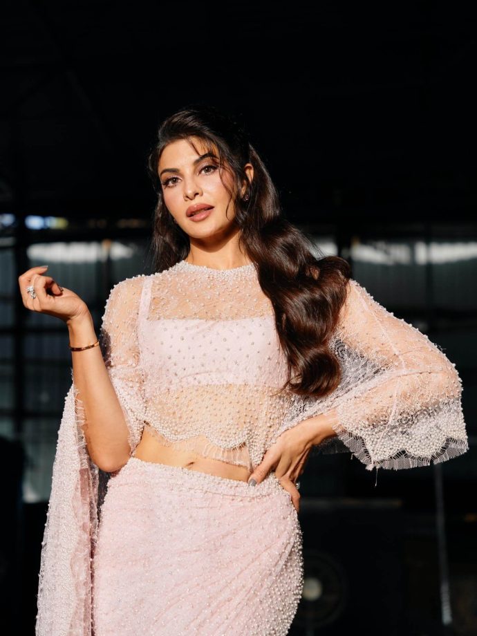 Jacqueline Fernandez keeps it soft and dreamy in a sheer blush ensemble 995378