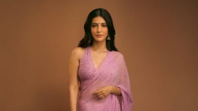 Shruti Hassan Makes Hearts Flutter In A Lavender Mirror Work Saree with Halter Blouse: Take A Look