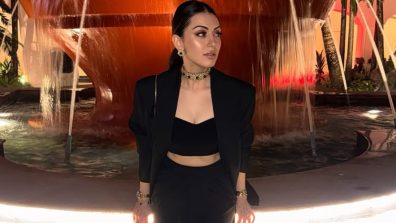Hansika Motwani keeps it sharp in a black tube top and blazer with a sleek pencil skirt