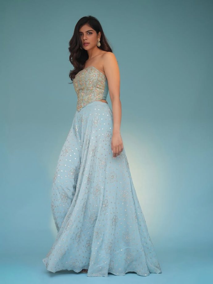 Kalyani Priyadarshan keeps it easy and elegant in a powder blue corset lehenga 996094