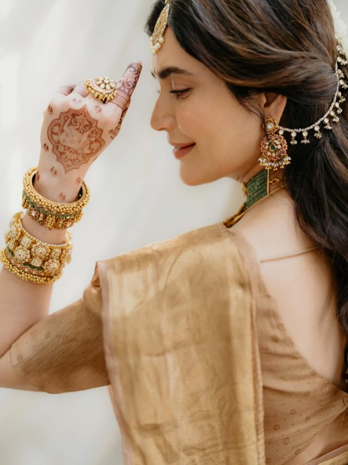 Karishma Tanna's Gold Kanjeevaram Silk Saree From Her Baby Shower Is Pure Goals—Peek Into The Full Look 998476