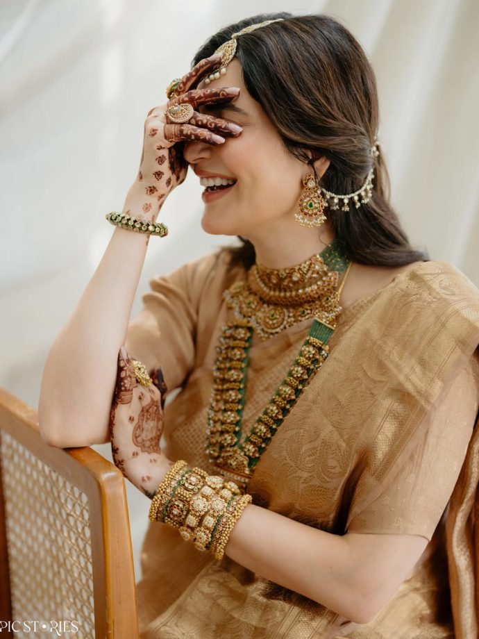 Karishma Tanna's Gold Kanjeevaram Silk Saree From Her Baby Shower Is Pure Goals—Peek Into The Full Look 998477