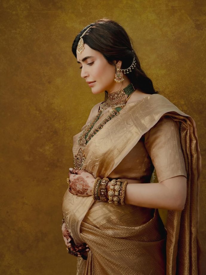 Karishma Tanna's Gold Kanjeevaram Silk Saree From Her Baby Shower Is Pure Goals—Peek Into The Full Look 998468