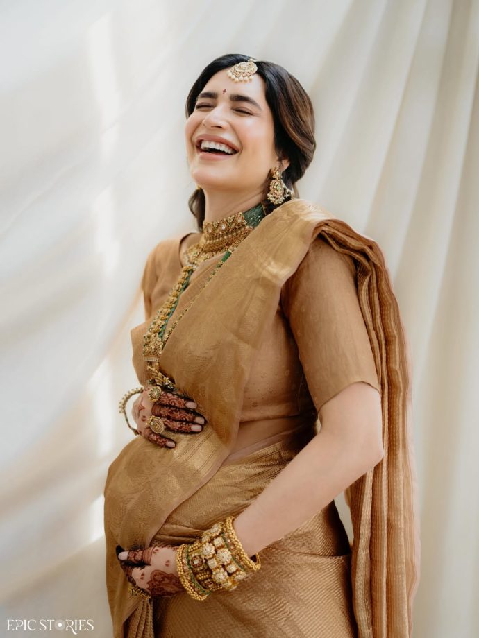 Karishma Tanna's Gold Kanjeevaram Silk Saree From Her Baby Shower Is Pure Goals—Peek Into The Full Look 998469