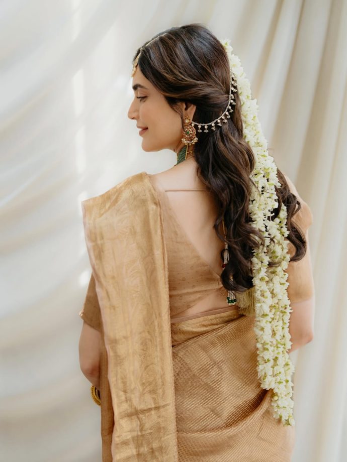 Karishma Tanna's Gold Kanjeevaram Silk Saree From Her Baby Shower Is Pure Goals—Peek Into The Full Look 998475