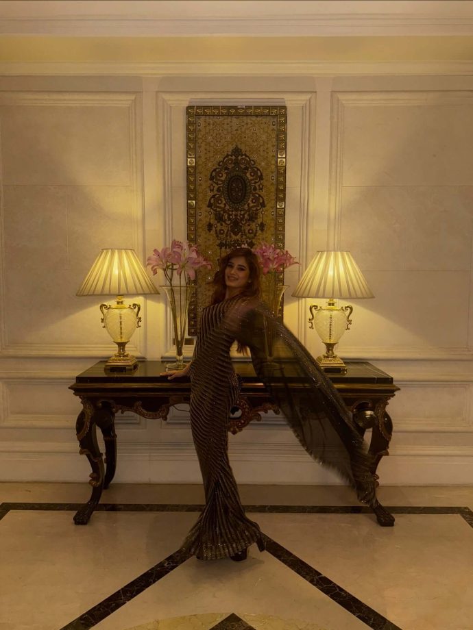 Rasha Thadani Keeps It Glam in a Black Shimmery Saree 996728