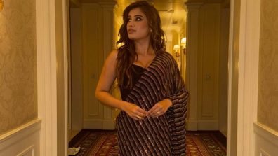 Rasha Thadani Keeps It Glam in a Black Shimmery Saree
