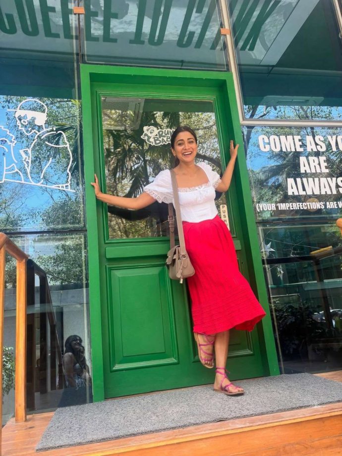 Shriya Saran Stuns in Red Skirt and White Top with Effortless Summer Style 996196