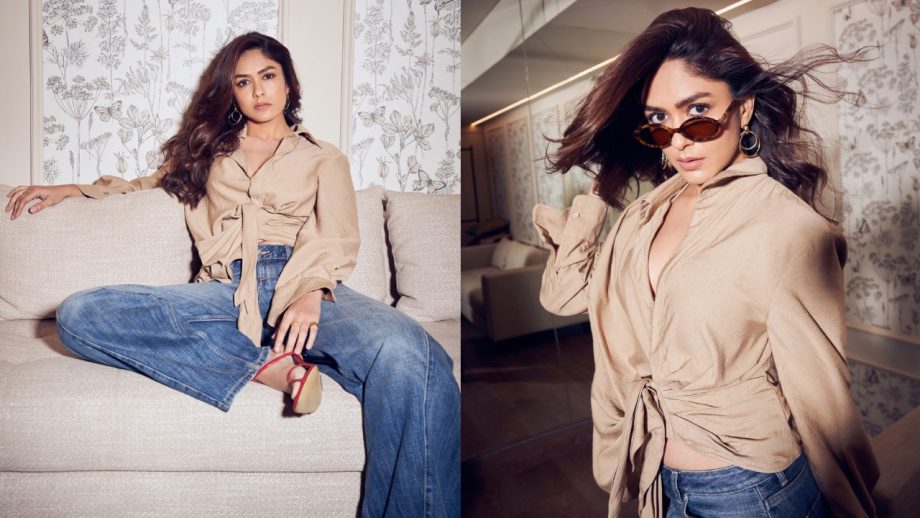 Steal The Spotlight In Denim Like Mrunal Thakur With This Chic Tie-knot Shirt Look 998643