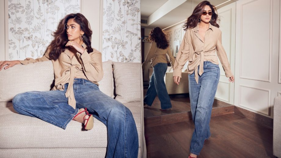 Steal The Spotlight In Denim Like Mrunal Thakur With This Chic Tie-knot Shirt Look 998644