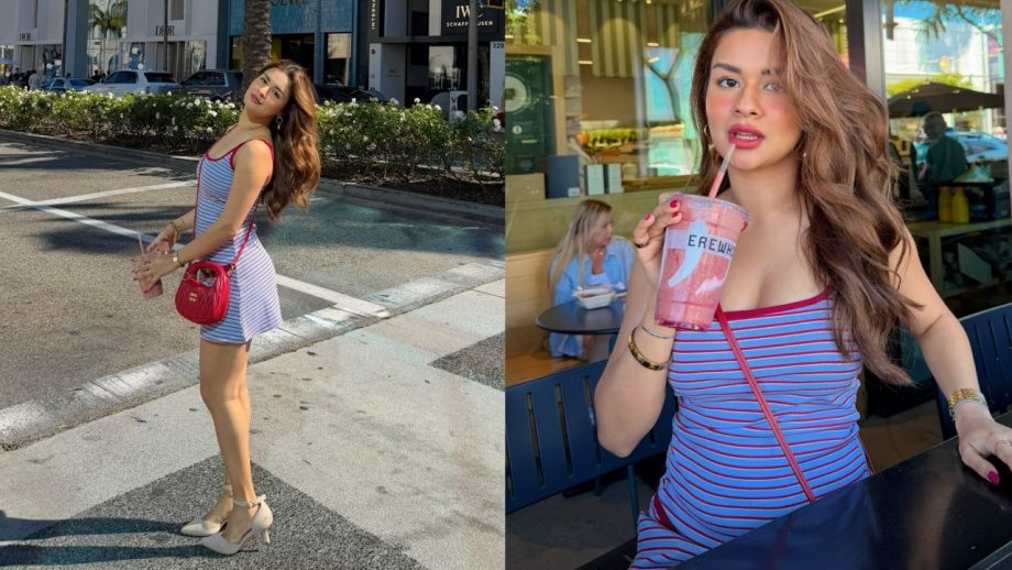 Avneet Kaur Nails Playful Summer Chic in a Striped Mini Dress 1000725